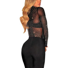 Load image into Gallery viewer, Mesh Tops Glitter Sparkle Rhinestone Sheer Bodysuit Blouse, SIZE 16, 2C-167T006