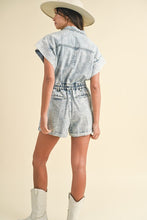 Load image into Gallery viewer, Annie Wear Elastic Waistband Short Sleeve Denim Romper