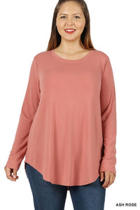 ZENANA Plus Long Sleeve Round Neck Round Hem Top