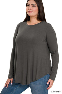 ZENANA Plus Long Sleeve Round Neck Round Hem Top