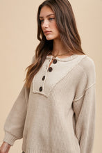 Load image into Gallery viewer, Annie Wear Half Button Ribbed Hem Sweater