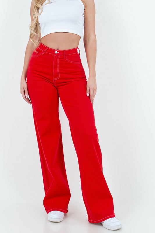 GJG Denim Wide Leg Jean in Red