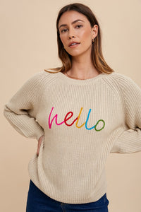 Annie Wear HELLO Embroidered Raglan Sleeve Sweater