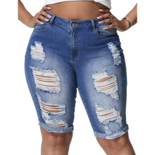 Load image into Gallery viewer, Stretchy High Waisted Ripped Distressed Denim Shorts, SIZE 24W, 9K-145B004