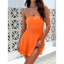 Load image into Gallery viewer, Strapless Ruched Waist Ruffle Layer Mini Dress, L, 4O-149D003