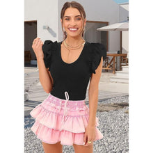 Load image into Gallery viewer, V Neck Ruffle Short Sleeve Ribbed Bodysuit Top, XL, 22L-197T001