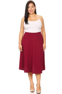 Moa Collection Solid high waisted, A-line, midi skirt