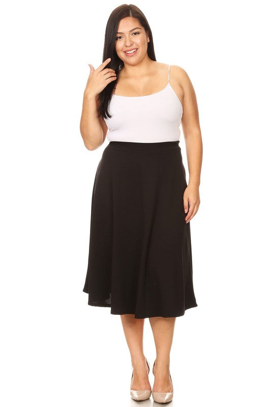 Moa Collection Solid high waisted, A-line, midi skirt