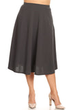 Moa Collection Solid high waisted, A-line, midi skirt