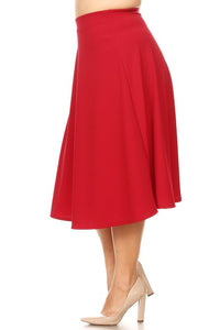 Moa Collection Solid high waisted, A-line, midi skirt