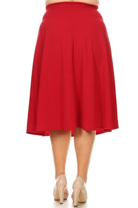 Moa Collection Solid high waisted, A-line, midi skirt