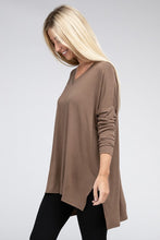 Load image into Gallery viewer, ZENANA Dolman Long Sleeve V-Neck Side Slit Hi-Low Hem Top