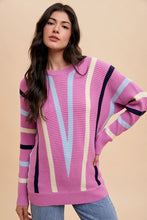 Load image into Gallery viewer, Annie Wear Chevron Stripe Round Neck Ribbed Sweater