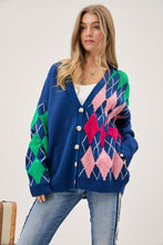 Load image into Gallery viewer, Davi &amp; Dani Plush Argyle Button Front Loose Fit Knit Cardigan