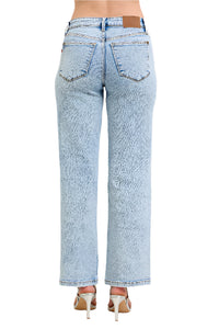 High Waist Stone Wash Straight  Jeans Back