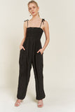 Jade By Jane SMOCKED TIE STRAP JUMPSUIT