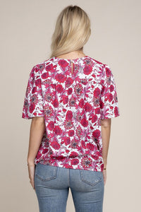 Nuvi Apparel Flutter Sleeve Floral Top