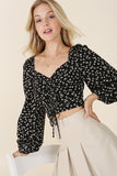 Lilou Ruched floral print crop top with puff sleeves