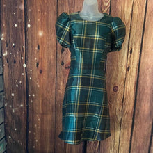 Load image into Gallery viewer, Plaid Green Mini Puff Sleeves Dress, size 10, 9H-143D023