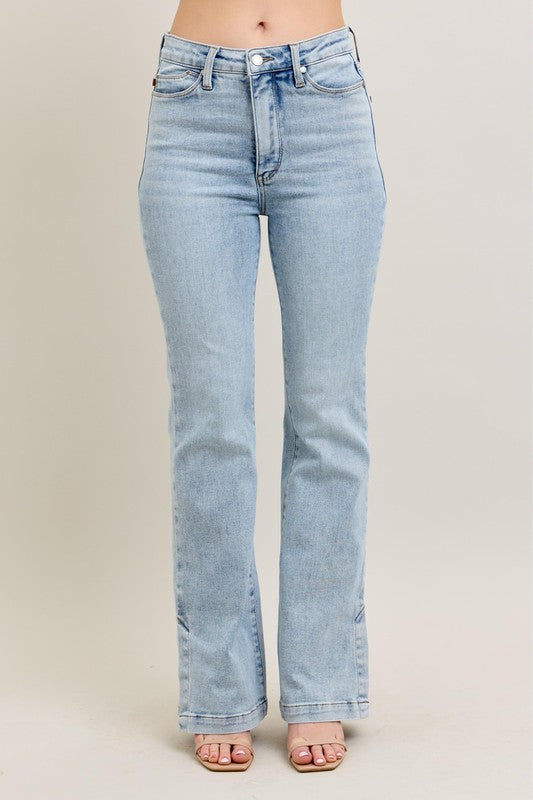 Tummy Control Vintage Wash Side Slit Slim Boot Jeans Front