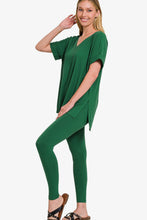 Load image into Gallery viewer, Zenana V-Neck Rolled Short Sleeve T-Shirt and Leggings Lounge Set