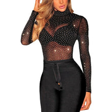 Load image into Gallery viewer, Mesh Tops Glitter Sparkle Rhinestone Sheer Bodysuit Blouse, SIZE 16, 2C-167T006