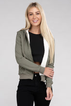 Load image into Gallery viewer, Ambiance Apparel Fuzzy Trim Zip-Up Crop Hoodie