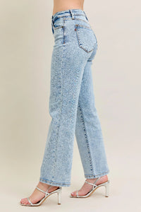 High Waist Stone Wash Straight  Jeans Side
