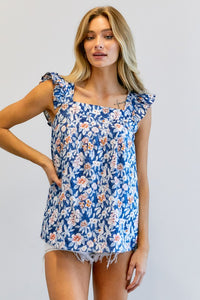 Davi & Dani Floral Printed Ruffle Sleeveless Top