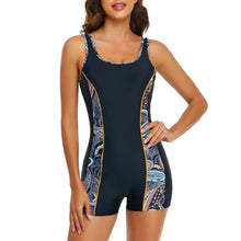 Load image into Gallery viewer, Paisley Floral Athletic Boyshorts One Piece Bathing Suit, Small, 12M-194Swim001