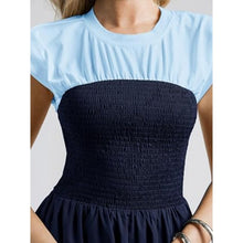 Load image into Gallery viewer, Smocked Cap Sleeve Crew Neck A Line Flowy Dress, BLUE, SMALL, 8I-146D001