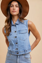 Load image into Gallery viewer, Annie Wear Collared Neck Button Down Denim Vest