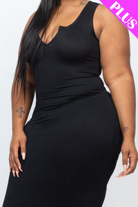 Plus Size Split Neck Tank Midi Dress (CAPELLA)