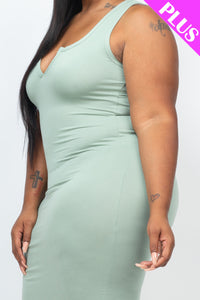 Plus Size Split Neck Tank Midi Dress (CAPELLA)