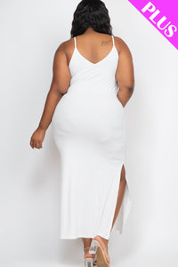 PLUS SIZE Ribbed Side Slit Long Cami Dress (CAPELLA)