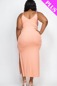 PLUS SIZE Ribbed Side Slit Long Cami Dress (CAPELLA)