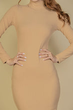 Load image into Gallery viewer, Ribbed Mock Neck Long Sleeve Bodycon Midi Dress (CAPELLA)