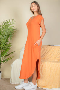 Hidden Pocket Batwing Sleeve V Neck Long Dress (CAPELLA)