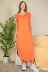 Hidden Pocket Batwing Sleeve V Neck Long Dress (CAPELLA)