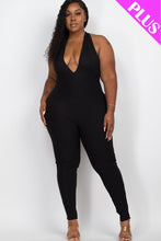 Load image into Gallery viewer, Plus Size Halter V Neck Ribbed Bodycon Jumpsuit (CAPELLA)