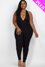 Load image into Gallery viewer, Plus Size Halter V Neck Ribbed Bodycon Jumpsuit (CAPELLA)