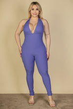 Load image into Gallery viewer, Plus Size Halter V Neck Ribbed Bodycon Jumpsuit (CAPELLA)