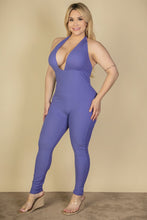 Load image into Gallery viewer, Plus Size Halter V Neck Ribbed Bodycon Jumpsuit (CAPELLA)