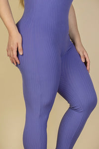 Plus Size Halter V Neck Ribbed Bodycon Jumpsuit (CAPELLA)