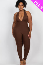 Load image into Gallery viewer, Plus Size Halter V Neck Ribbed Bodycon Jumpsuit (CAPELLA)