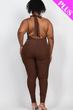 Load image into Gallery viewer, Plus Size Halter V Neck Ribbed Bodycon Jumpsuit (CAPELLA)