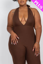 Load image into Gallery viewer, Plus Size Halter V Neck Ribbed Bodycon Jumpsuit (CAPELLA)