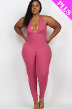 Load image into Gallery viewer, Plus Size Halter V Neck Ribbed Bodycon Jumpsuit (CAPELLA)