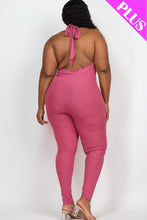 Load image into Gallery viewer, Plus Size Halter V Neck Ribbed Bodycon Jumpsuit (CAPELLA)