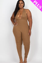 Load image into Gallery viewer, Plus Size Halter V Neck Ribbed Bodycon Jumpsuit (CAPELLA)